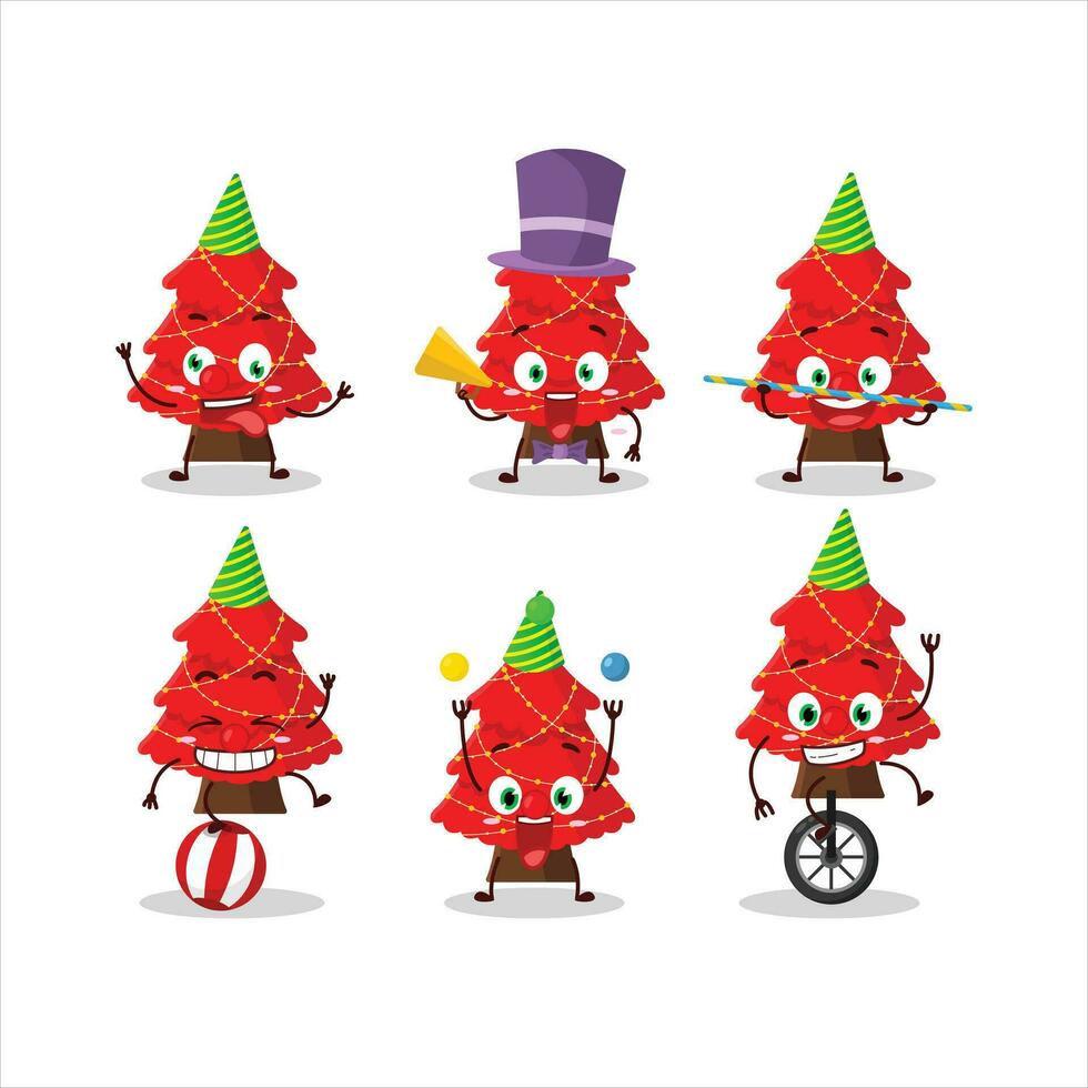 tecknad serie karaktär av röd jul träd med olika cirkus visar vektor