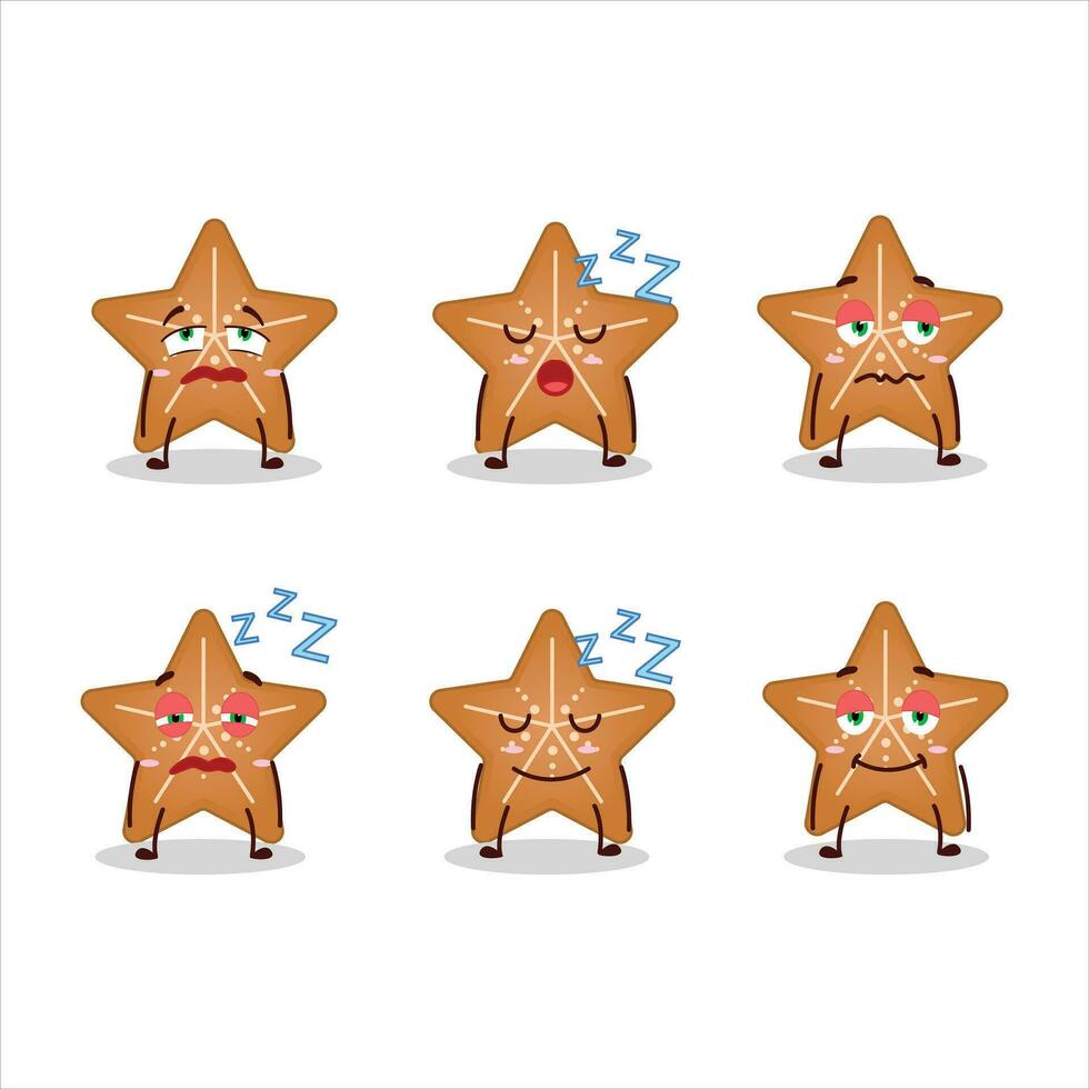 tecknad serie karaktär av stjärnor kaka med sömnig uttryck vektor