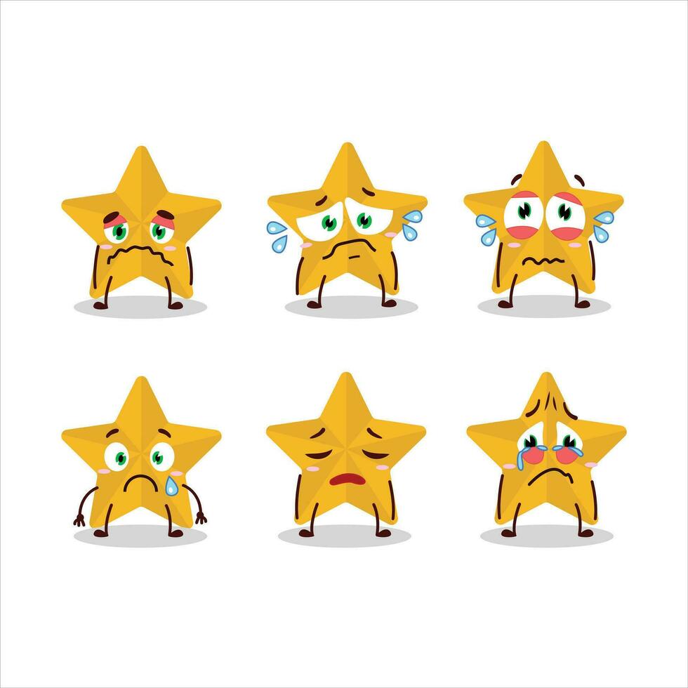 Neu Gelb Sterne Karikatur Charakter mit traurig Ausdruck vektor