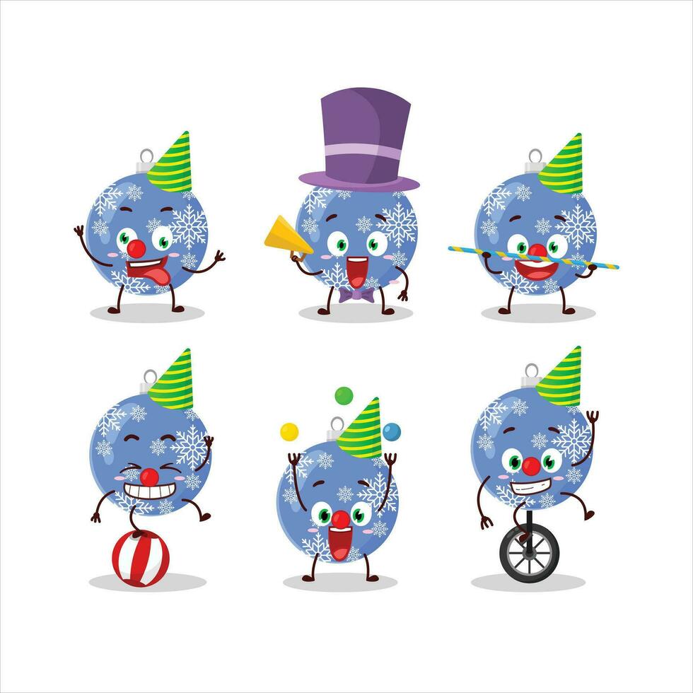 tecknad serie karaktär av jul boll blå med olika cirkus visar vektor