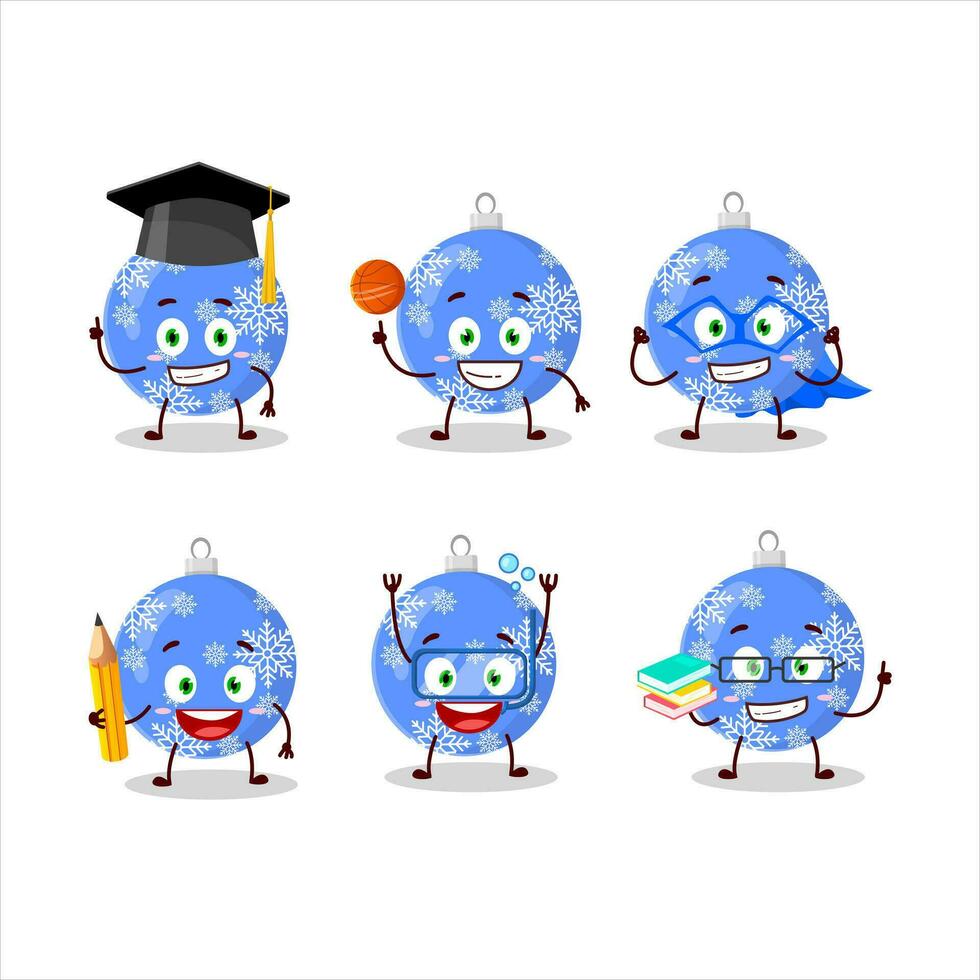 Schule Schüler von Weihnachten Ball Blau Karikatur Charakter mit verschiedene Ausdrücke vektor