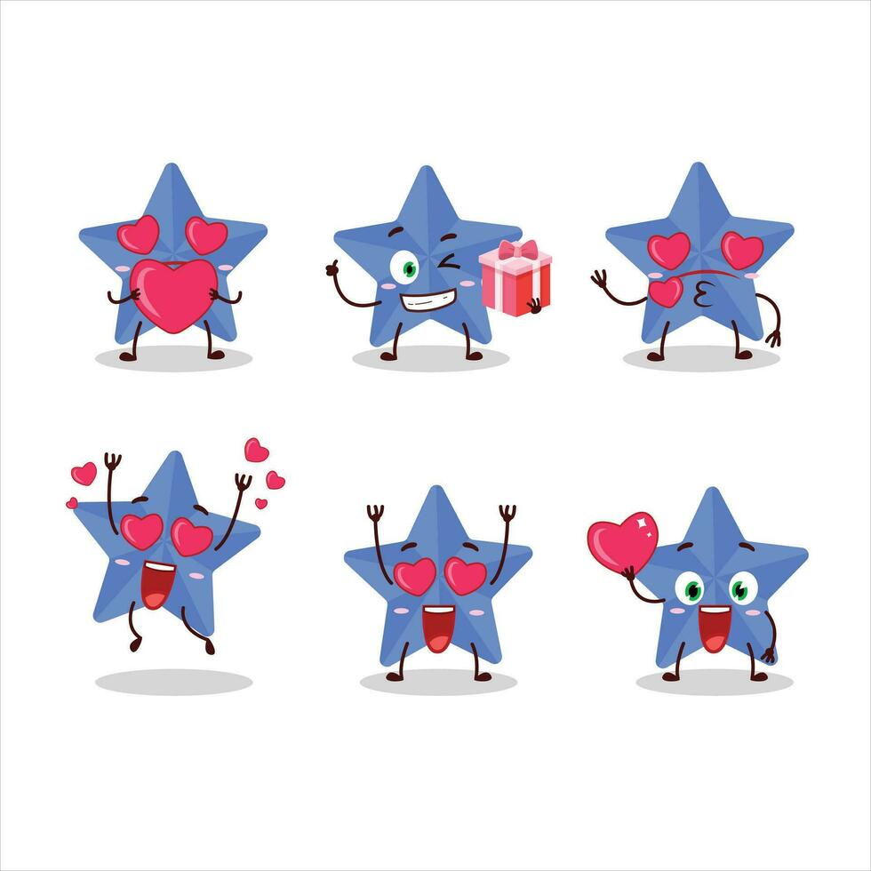 Neu Blau Sterne Karikatur Charakter mit Liebe süß Emoticon vektor
