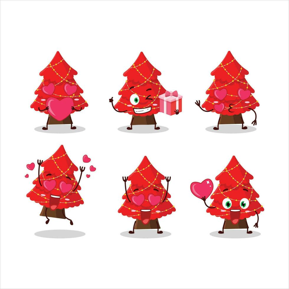 röd jul träd tecknad serie karaktär med kärlek söt uttryckssymbol vektor