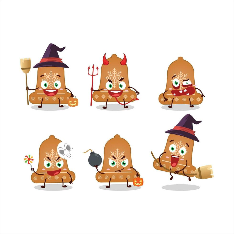 Halloween Ausdruck Emoticons mit Karikatur Charakter von Glocke Plätzchen vektor