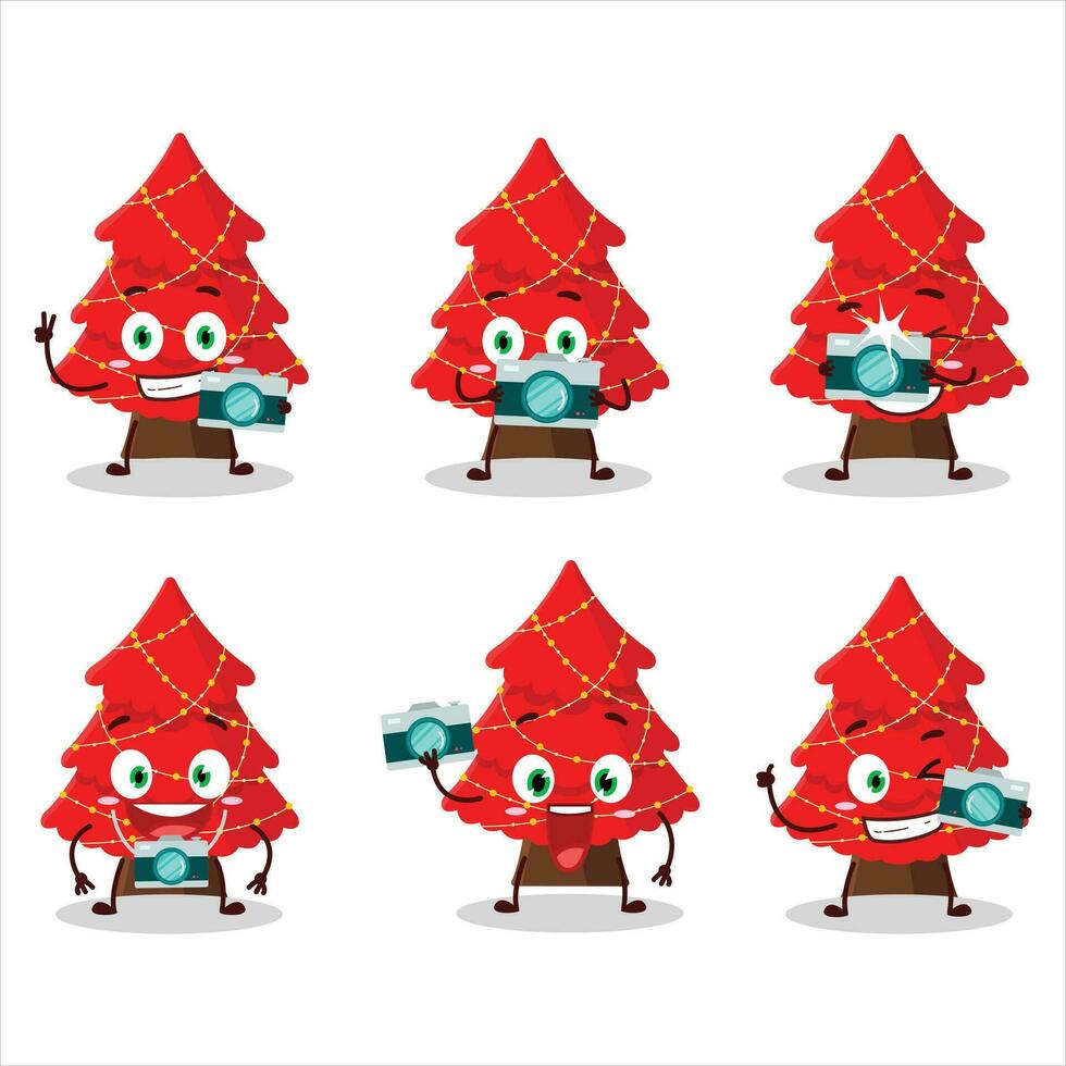 Fotograf Beruf Emoticon mit rot Weihnachten Baum Karikatur Charakter vektor