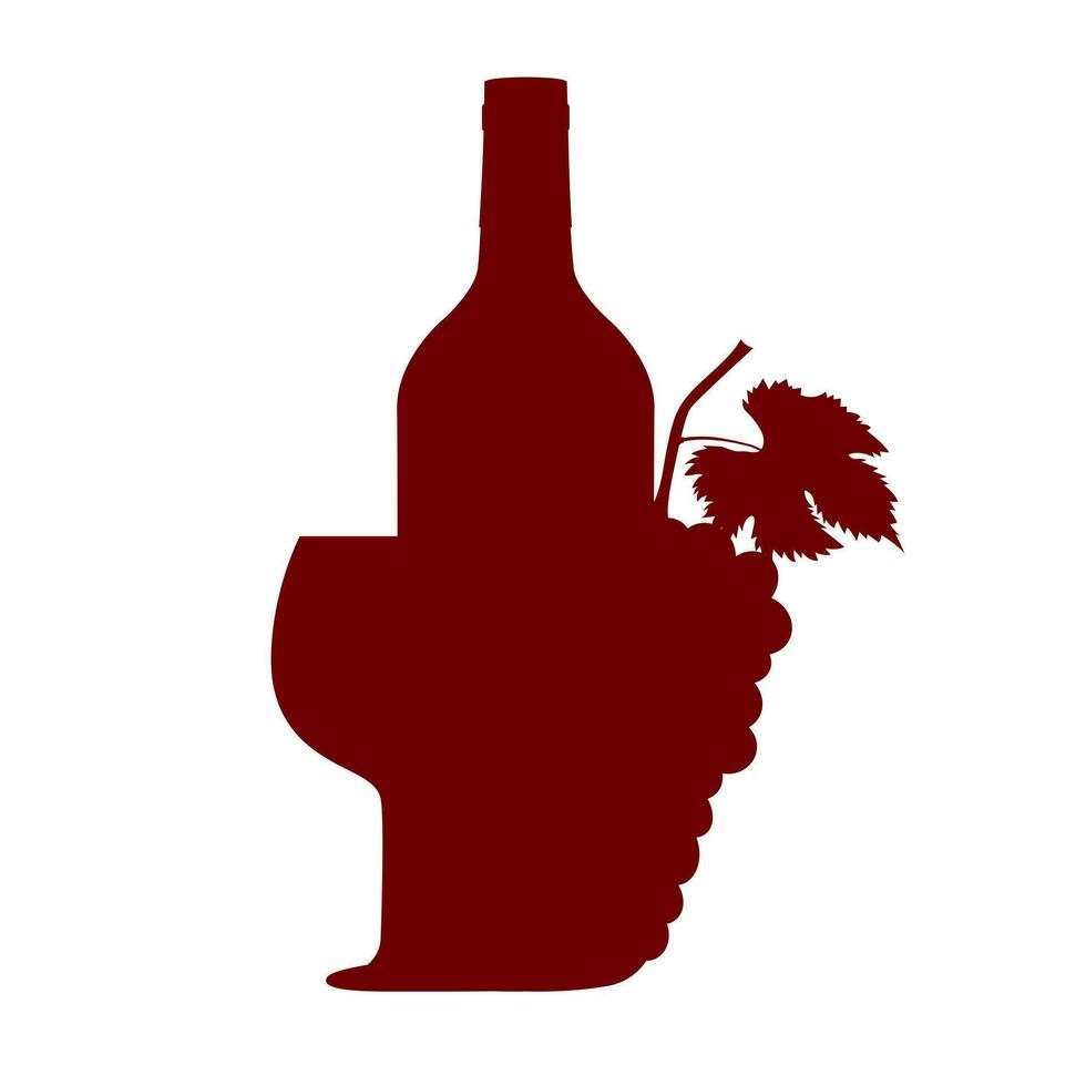National Wein Tag. Silhouette Wein Flasche, Glas und Traube. können Sein benutzt wie Einladung Banner zum Wein Party oder wie Speisekarte Startseite zum Wein Bar, Logo. Vektor Illustration