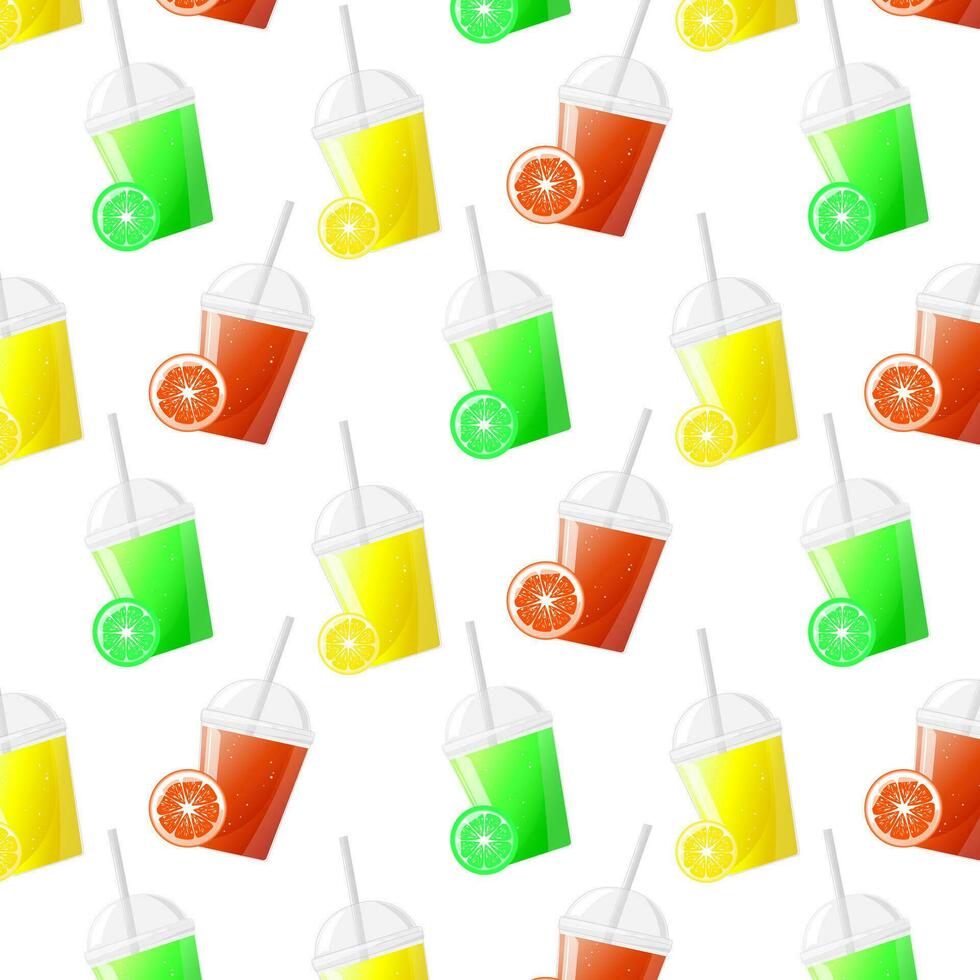 sömlös mönster plast glasögon med citrus- juice. vektor illustration för design av färsk produkt, juice, konserverad mat, meny för Kafé