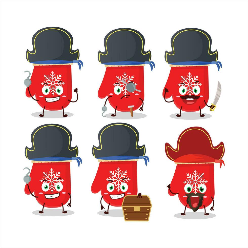 Karikatur Charakter von rot Handschuhe mit verschiedene Piraten Emoticons vektor