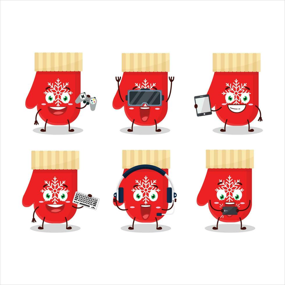 rot Handschuhe Karikatur Charakter sind spielen Spiele mit verschiedene süß Emoticons vektor