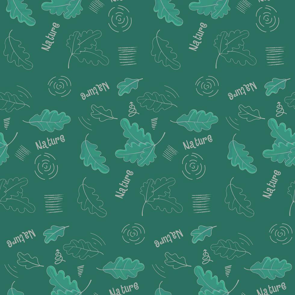 grön mönster med ek löv och abstrakt element vektor