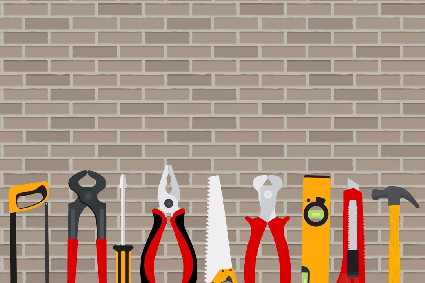Reparaturwerkzeuge und Instrumente auf Backsteinmauer Vektor-Illustration Hintergrund vektor