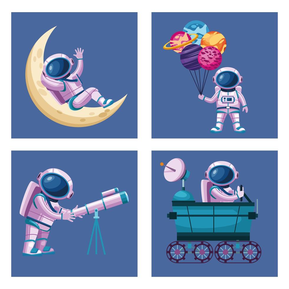 Astronauten gruppieren Charaktere vektor