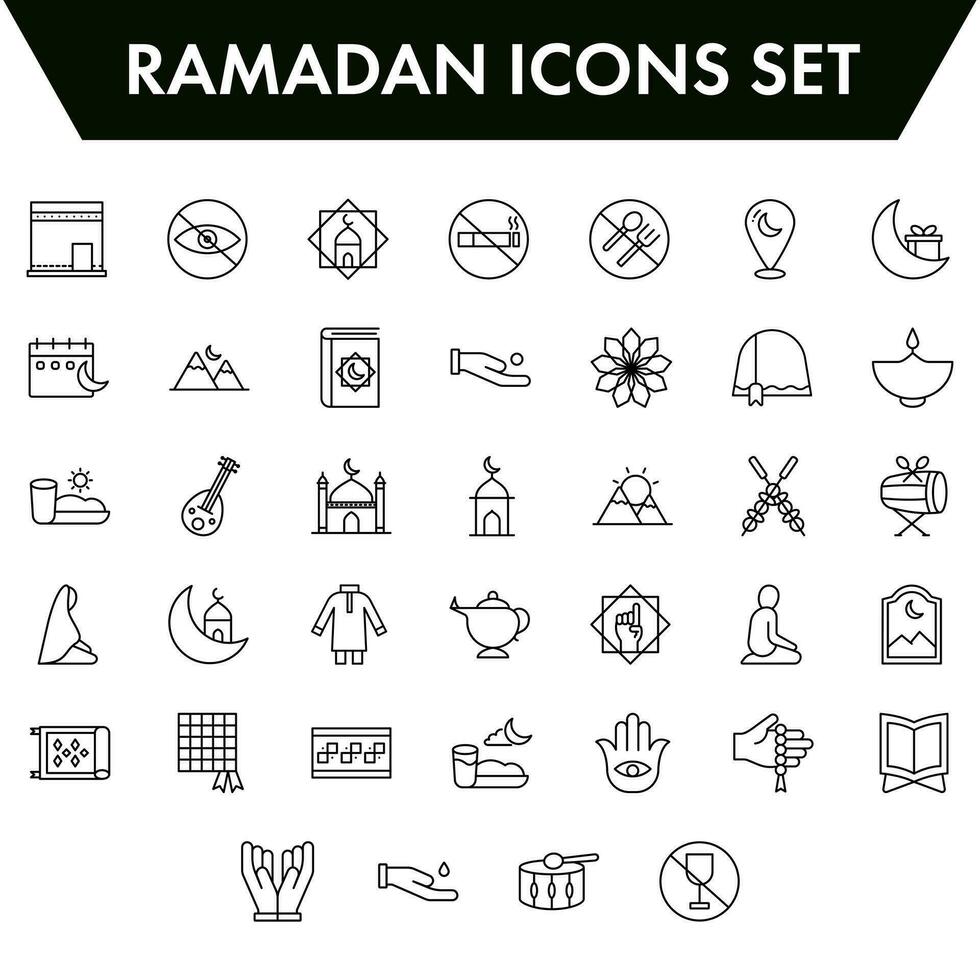 översikt ikon uppsättning för islamic festival helig månad böner av ramadan. vektor