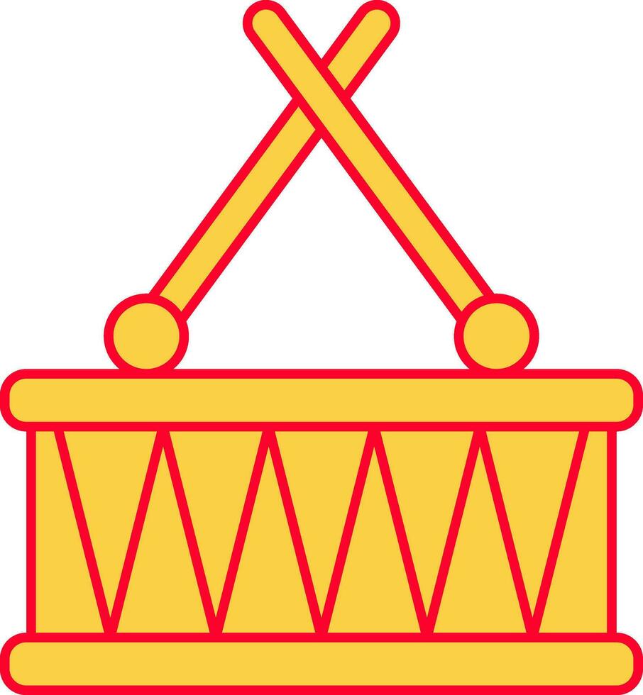 Gelb und rot Schlinge Trommel mit Stock eben Symbol. vektor