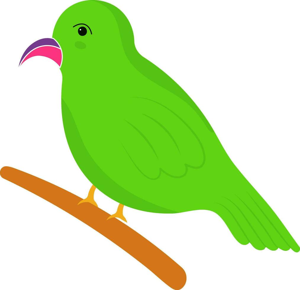 Grün Papagei halten Ast Symbol im eben Stil. vektor
