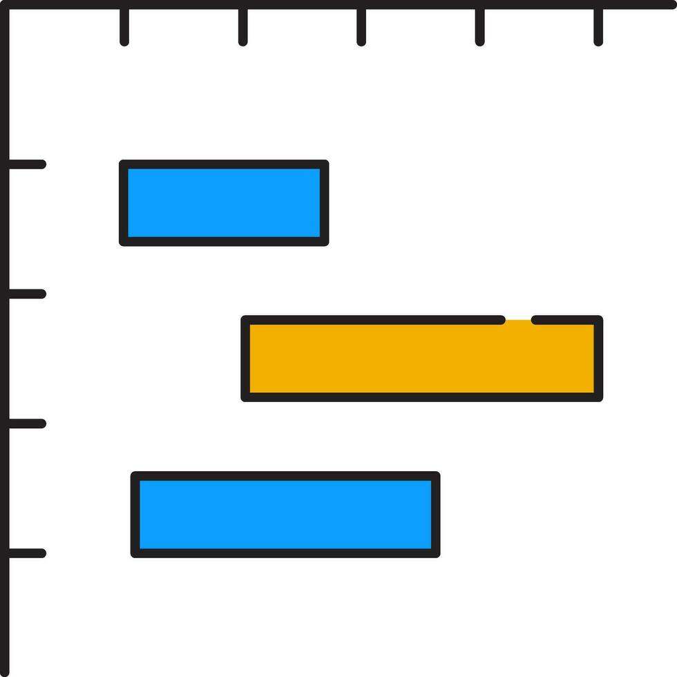 Blau und Gelb Farbe horizontal Diagramm Symbol im eben Stil. vektor