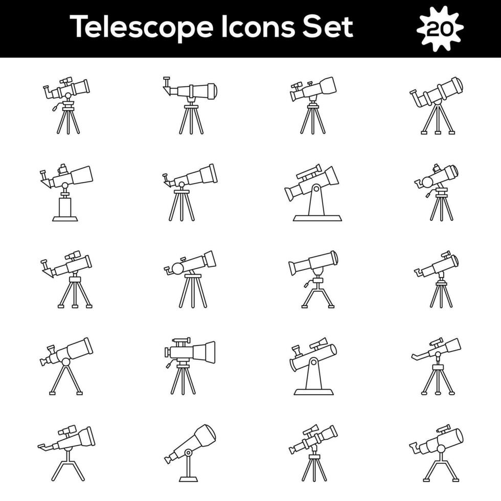 Illustration von Teleskop Symbol einstellen im dünn Linie Kunst. vektor
