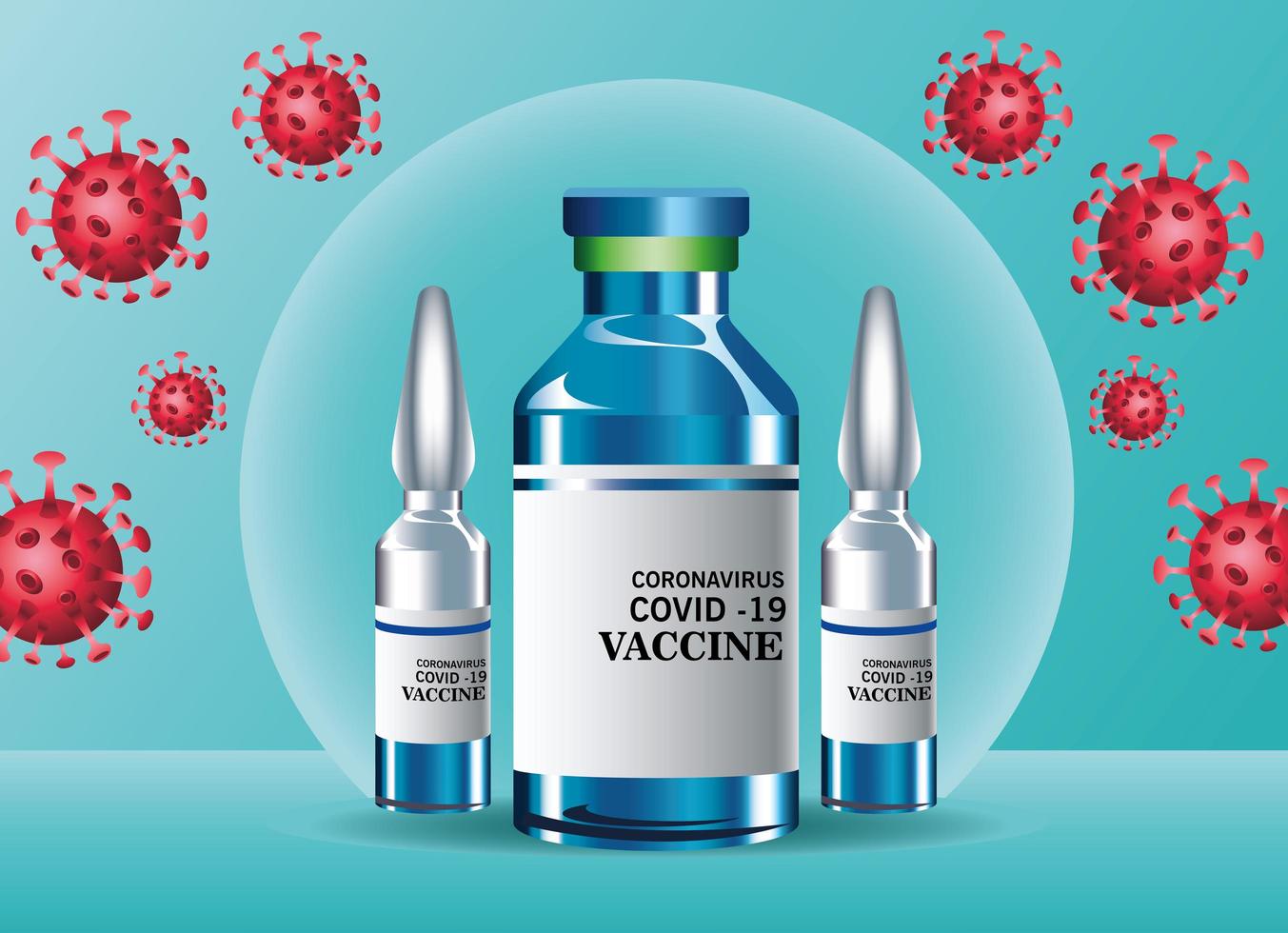 covid19-virusvaccinflaskor flaskor och partiklar vektor