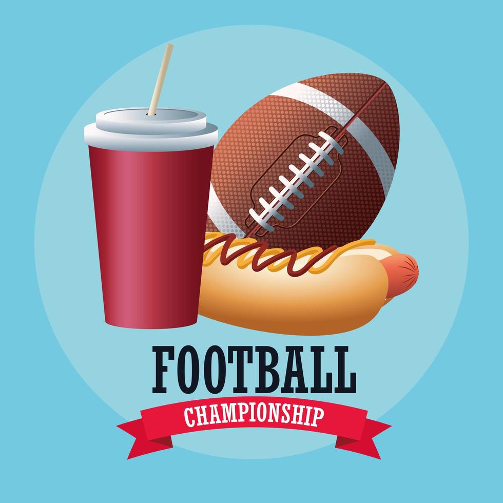 Super Bowl American Football Sport Schriftzug mit Ball und Fast Food vektor