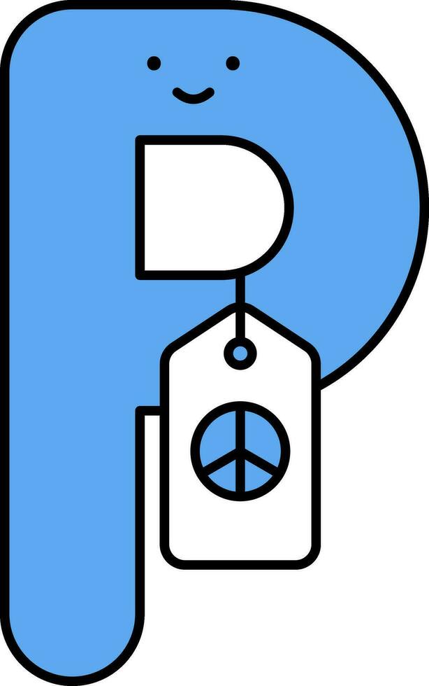 blå p alfabet tecknad serie brev och fred ord märka ikon. vektor