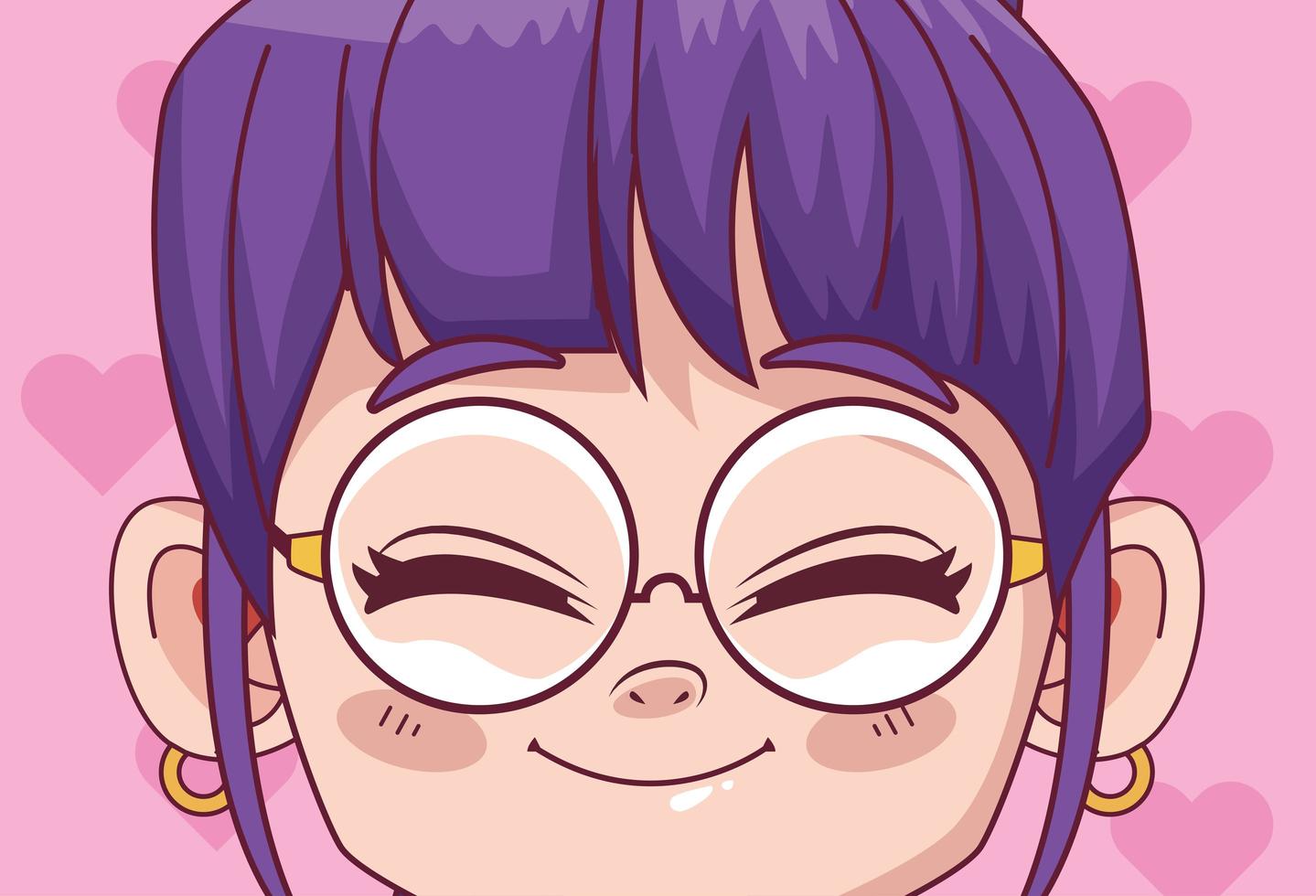 söt liten flicka med glasögon komisk manga karaktär vektor