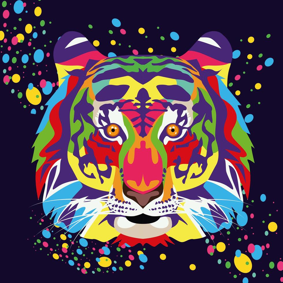 Tiger Wild Life Technicolor im schwarzen Hintergrund vektor