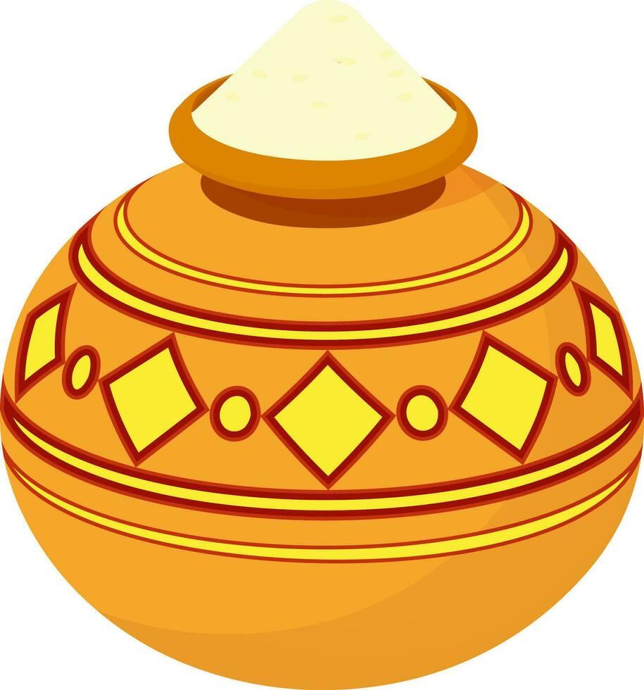 orange och gul lera pott full av ris. vektor