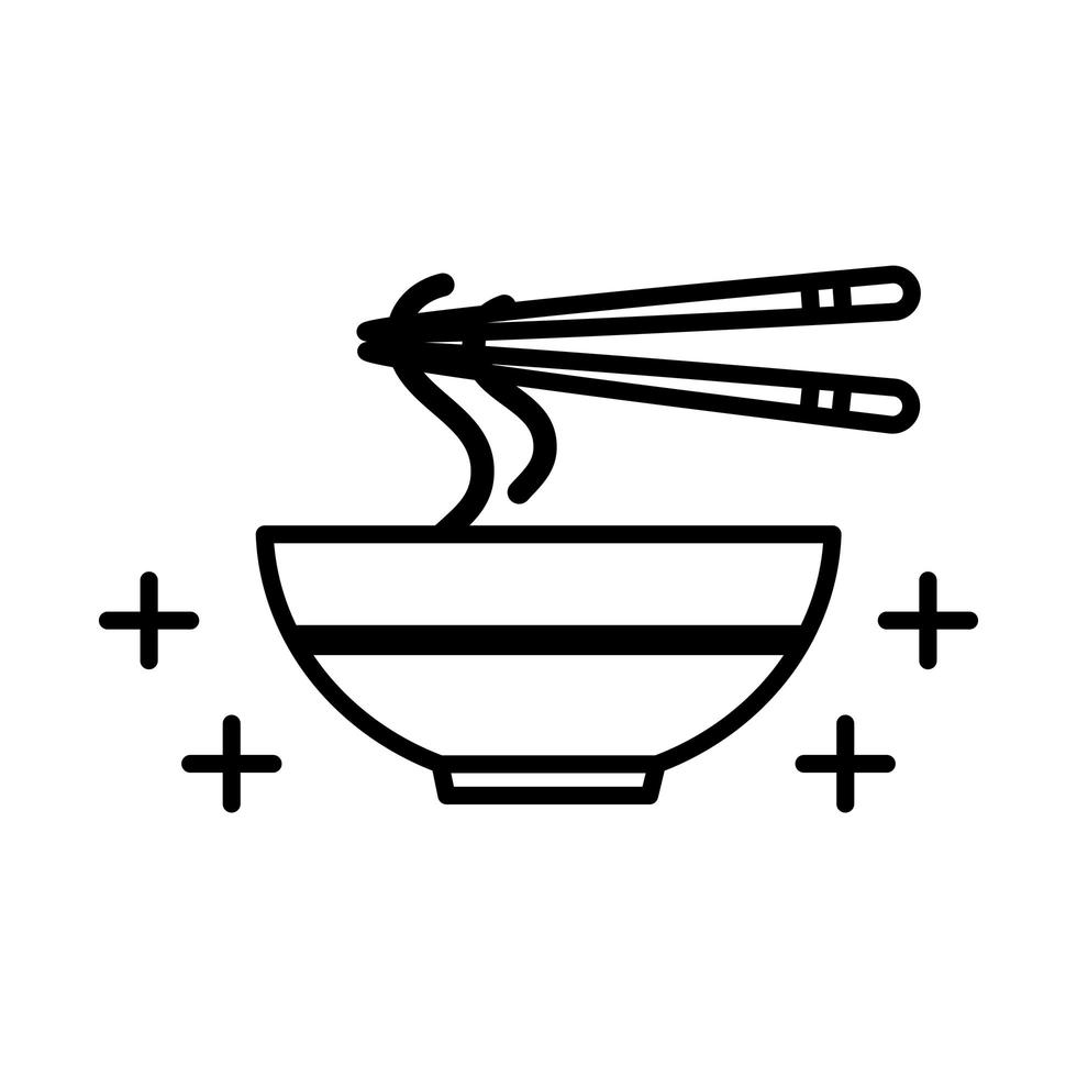 sushi orientalisk meny nudlar pinnar och maträtt linje stil ikon vektor