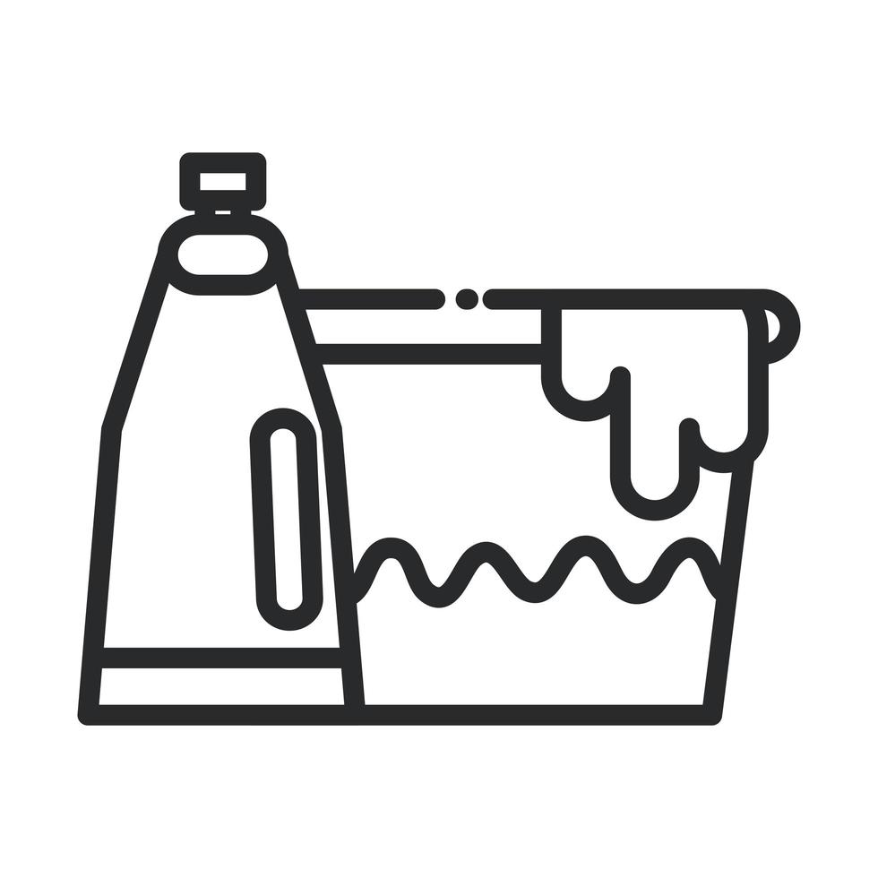 Reinigung Plastikbecken mit Waschmittelflasche Haushaltshygiene Linie Stilikone vektor