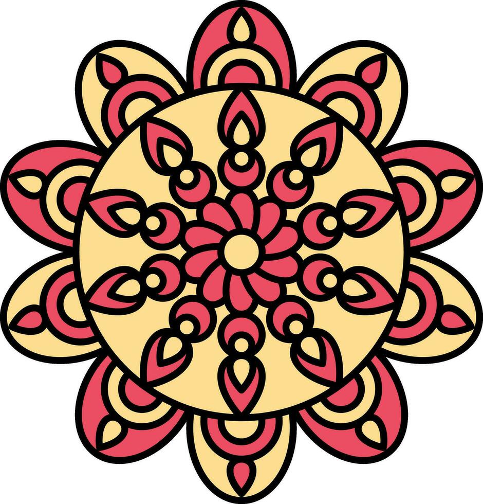 cirkulär mandala blomma röd och gul ikon. vektor