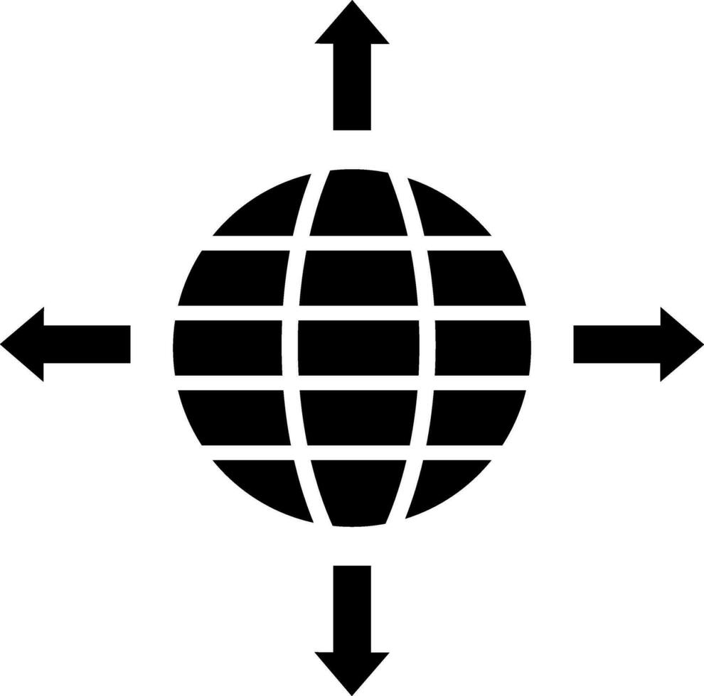 schwarz und Weiß Globus mit Pfeile. Glyphe Symbol oder Symbol. vektor