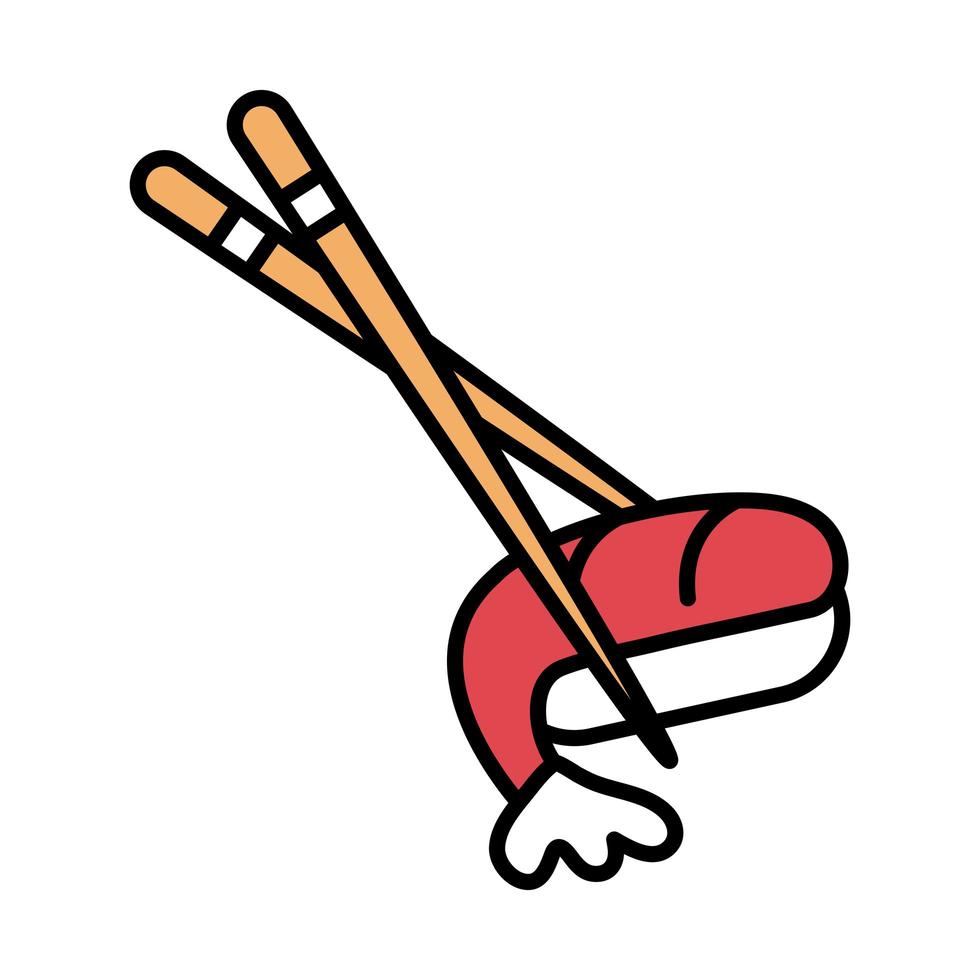 sushi orientalisk meny ätpinnar med fisk mat linje och fyll stil ikon vektor