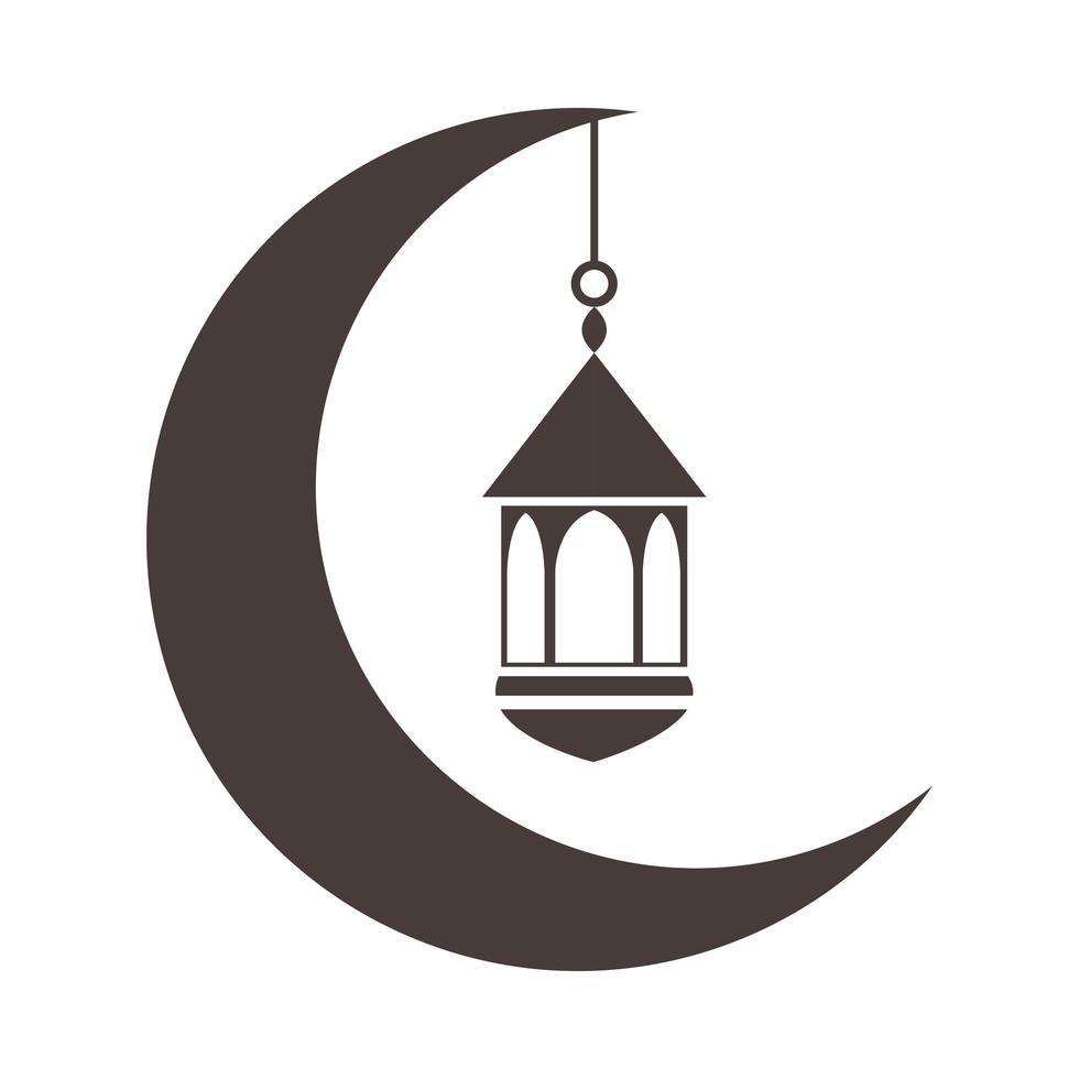 halvmåne med lykta ramadan arabisk islamisk firande silhuett stilikon vektor