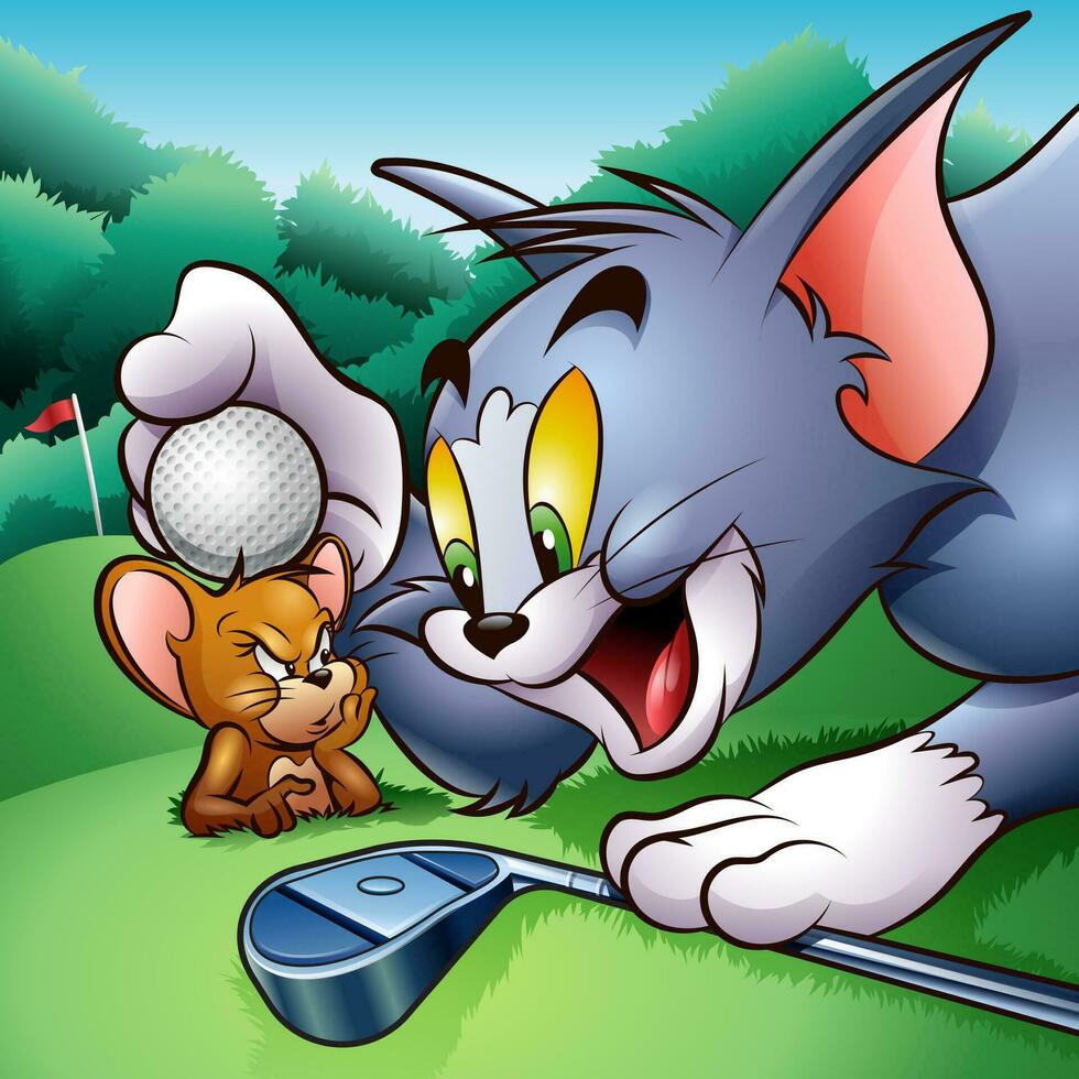 katt och mus spelar golf begrepp vektor