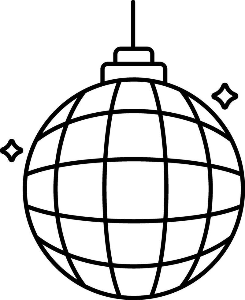 isoliert erleuchten Disko Ball hängen Symbol im schwarz Umriss. vektor