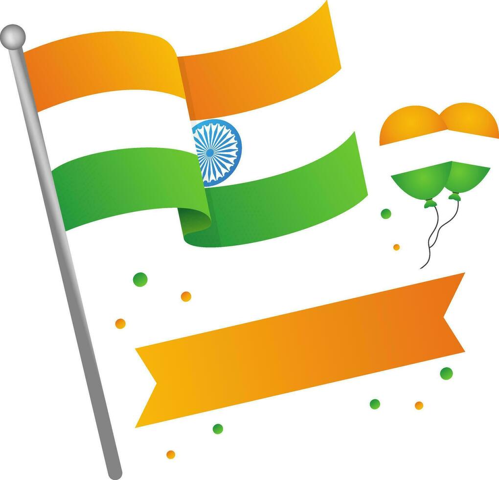 isoliert indisch Flagge mit fliegend Luftballons und Kopieren Raum Streifen Hintergrund. vektor