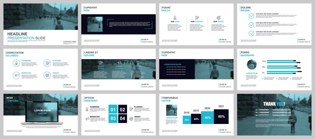 Business-Präsentation PowerPoint schiebt Vorlagen aus Infografik-Elementen. vektor