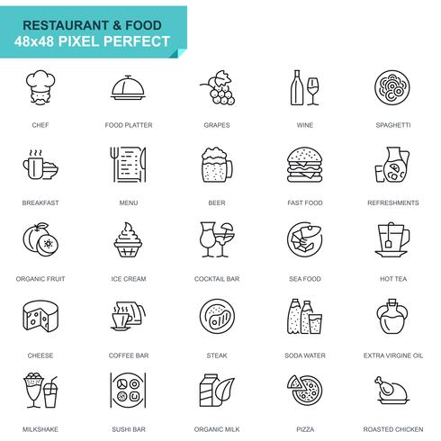 Einfaches Set Restaurant und Food Line Icons für Website und Mobile Apps vektor