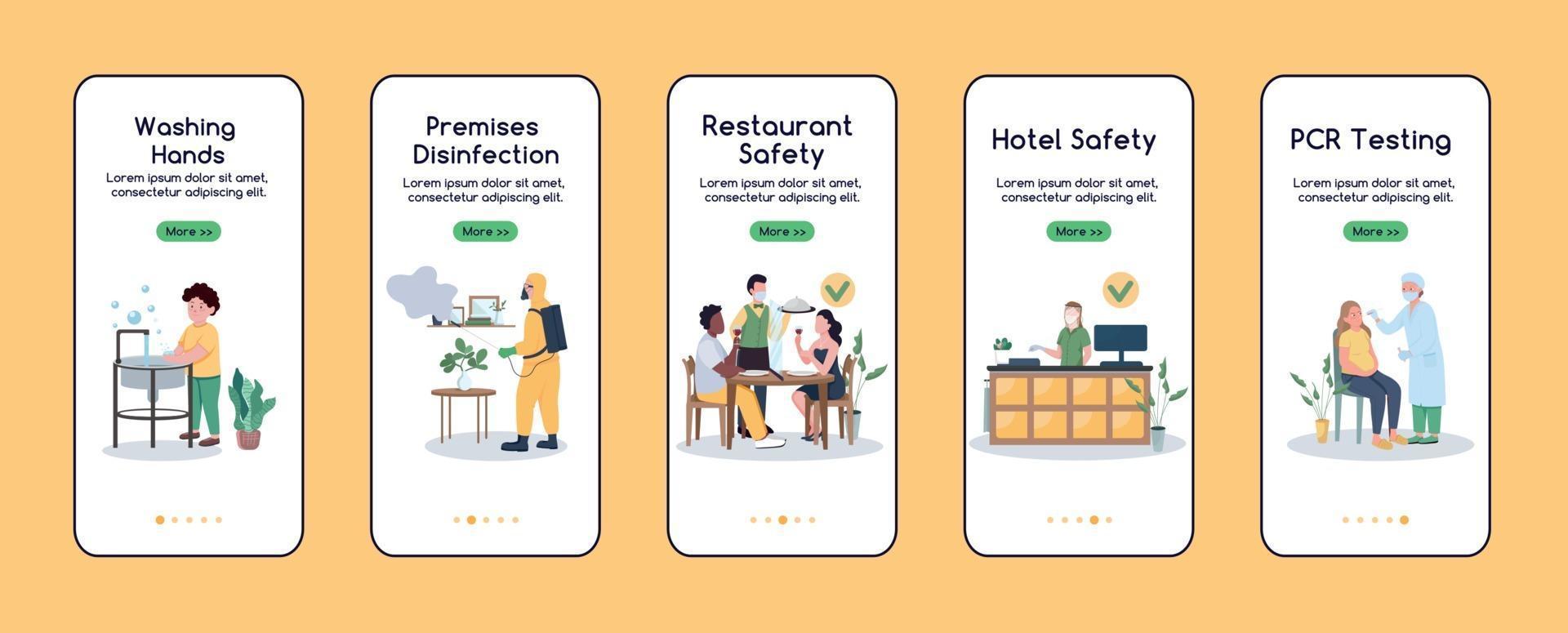 Probleme mit der Coronavirus-Pandemie beim Onboarding des Bildschirms für flache Vektorvorlagen für mobile Apps vektor