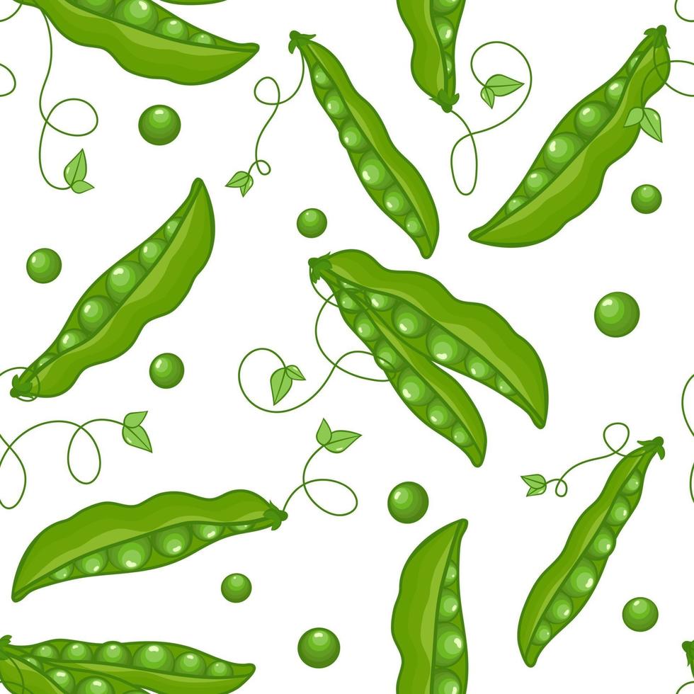 handritad sömlös vektormönster av ärtskidor och blad vegetarisk mat bakgrund tecknad stil gröna grönsaker vektor