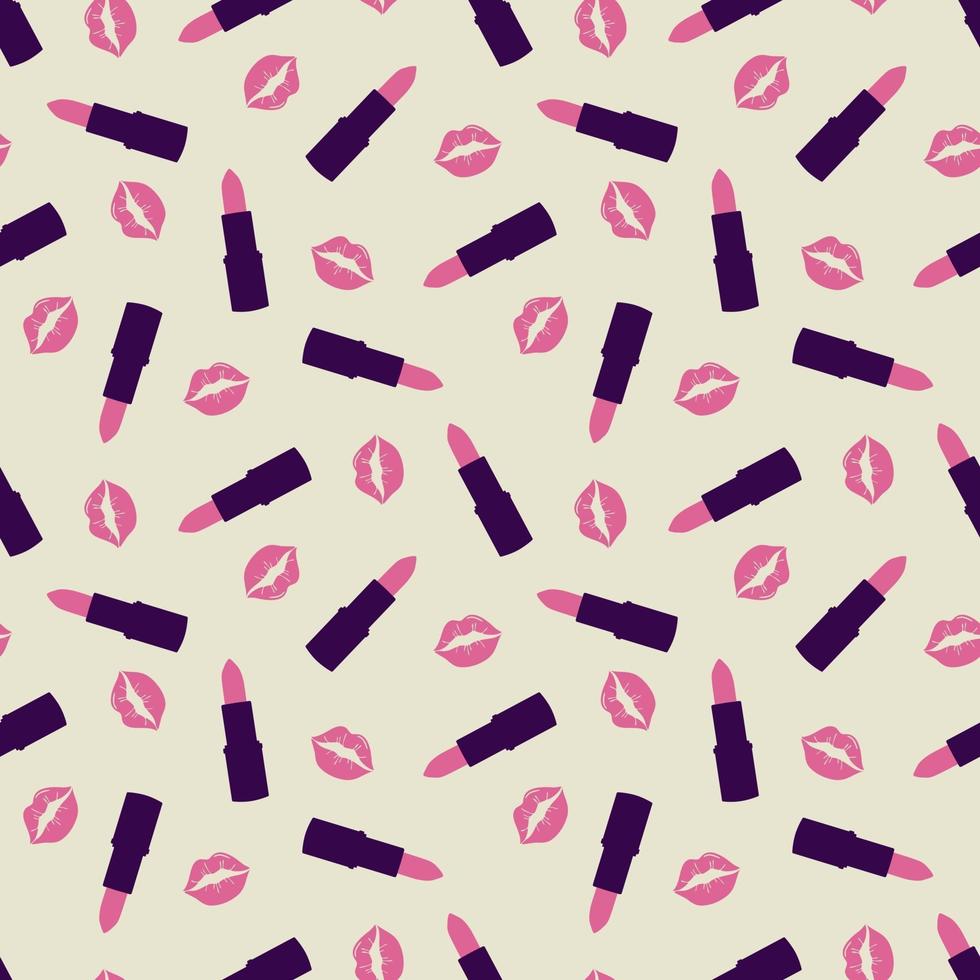 rosa Küsse und Lippenstift nahtloses Muster. kosmetisches nahtloses Muster. Design für die Schönheitsindustrie, Werbung, Valentinstag. Vektorillustration vektor