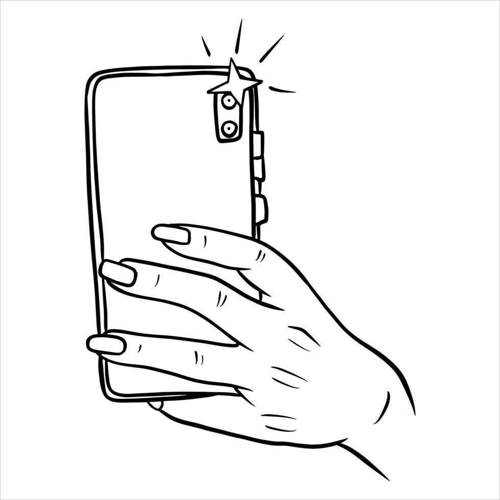 Fotos auf dem Telefon Telefon in der Hand Selfie Cartoon-Stil vektor