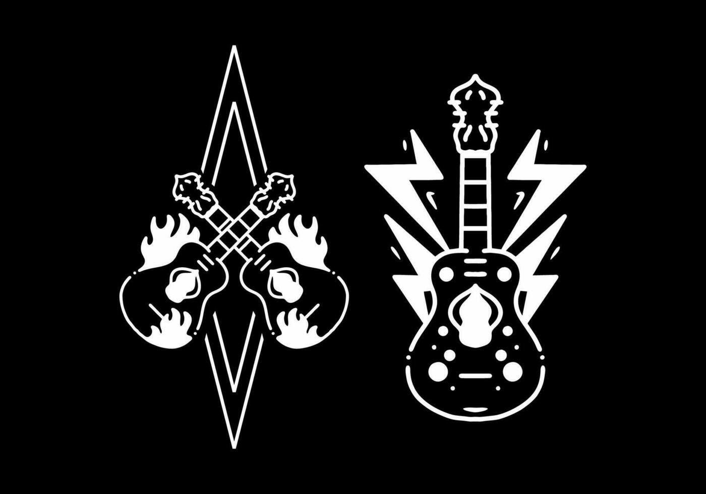 svart och vit Färg av gitarr tatuering design vektor