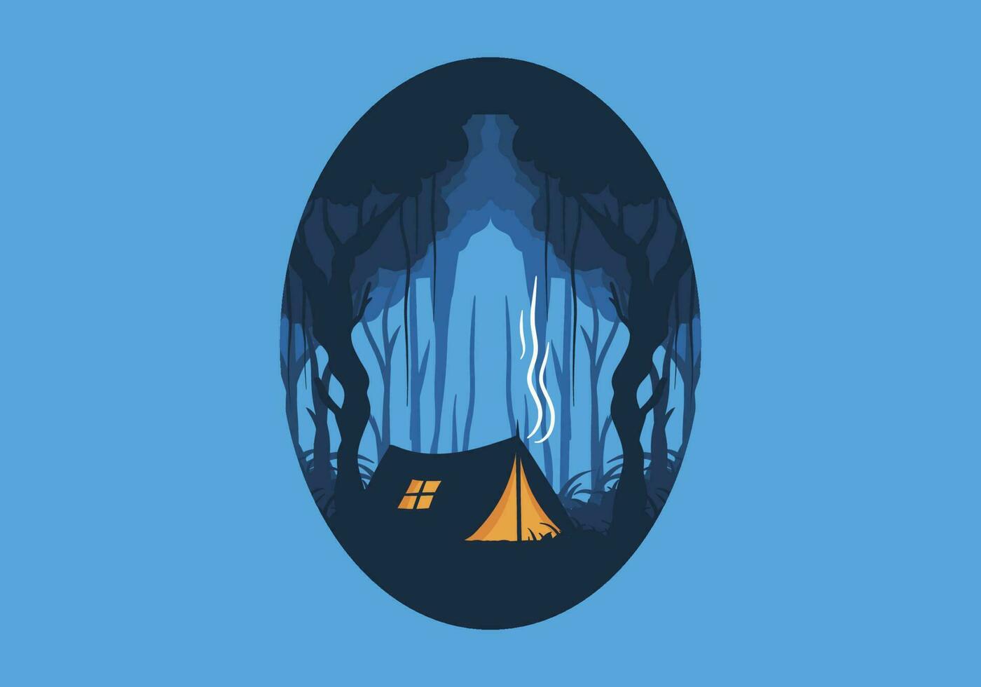 Camping Zelt im ein dicht Wald eben Illustration vektor