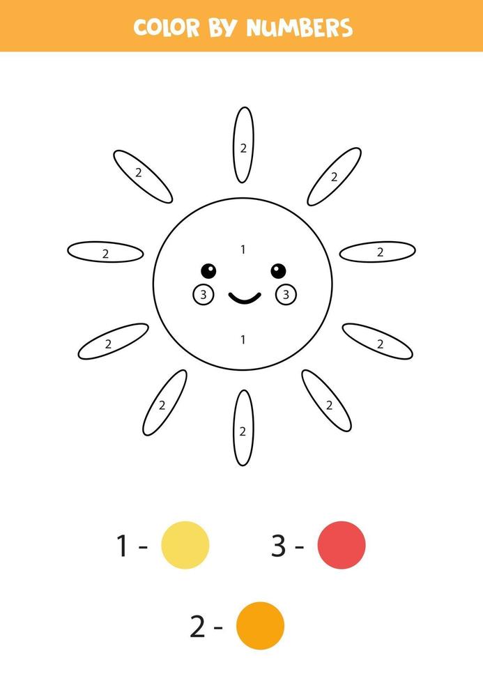 färg söt kawaii moln med söta sol kalkylblad för barn vektor