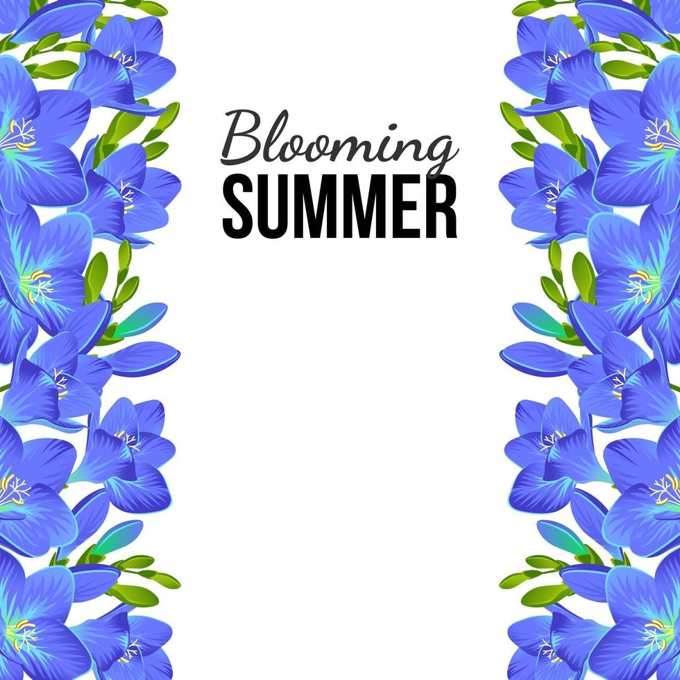 vit banner med blå blommor på kanterna vektor