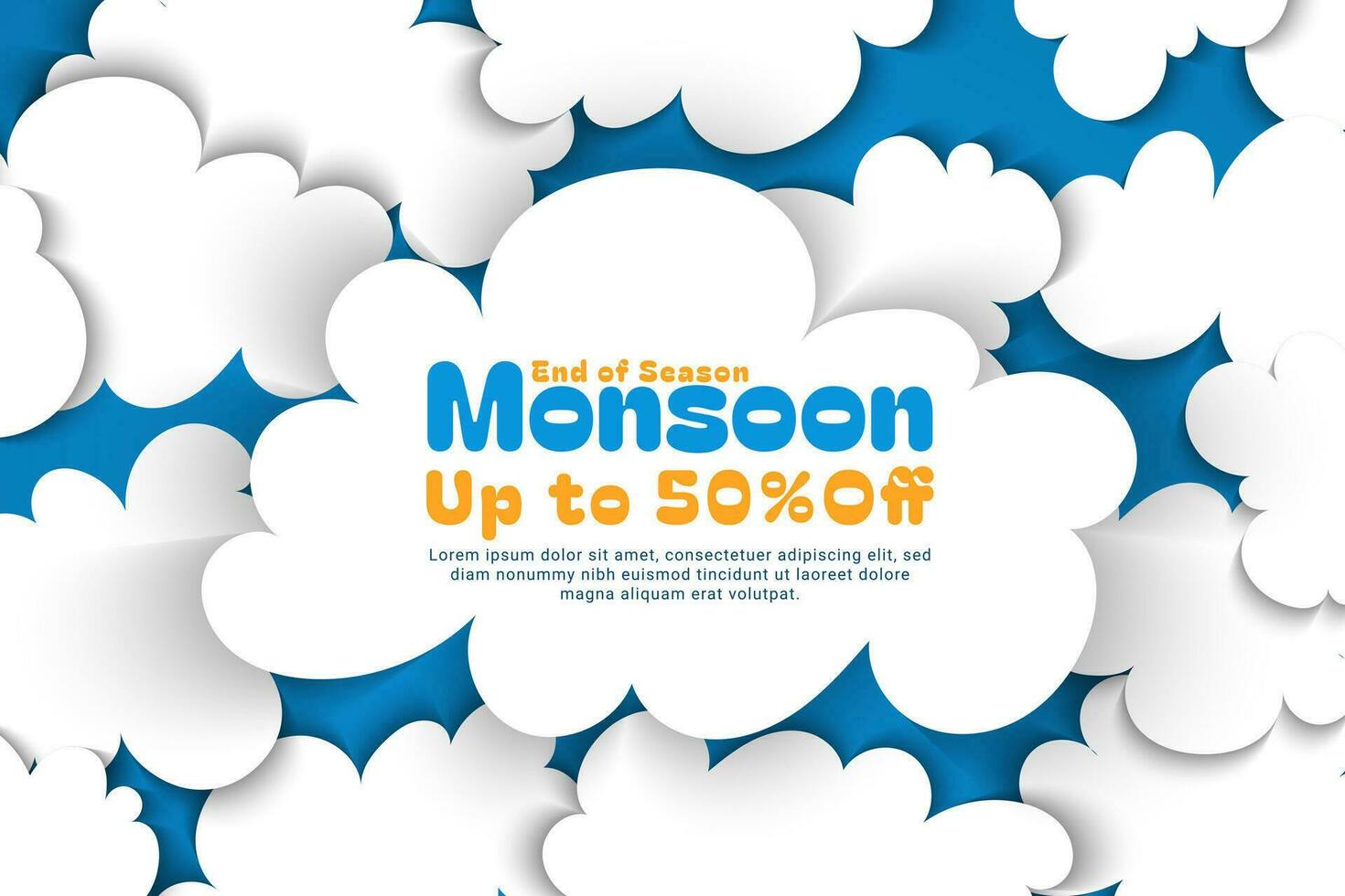monsun säsong bakgrund med moln. försäljning baner. säsong av. platt design för företag marknadsföring annons. origami stil. vektor