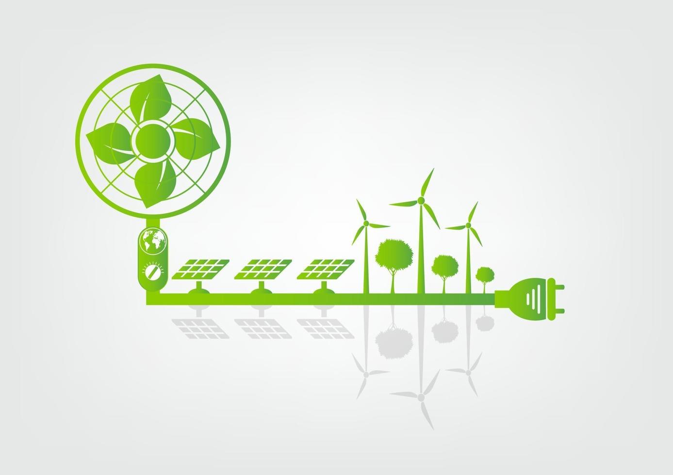 Ökologie und Fan-Konzept Erdsymbol mit grünen Blättern um Städte helfen der Welt mit umweltfreundlichen Ideen vektor