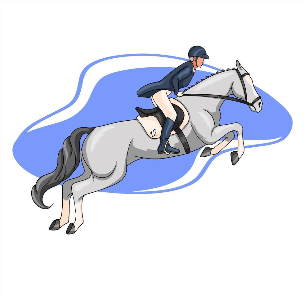 Reitfrau reitender Pferdesprung-Cartoon-Stil vektor