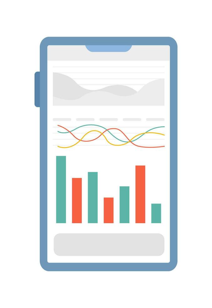 smartphone skärm med diagram semi platt Färg vektor objekt. redigerbar tecknad serie klämma konst ikon på vit bakgrund. finansiell operationer framsteg. enkel fläck illustration för webb grafisk design